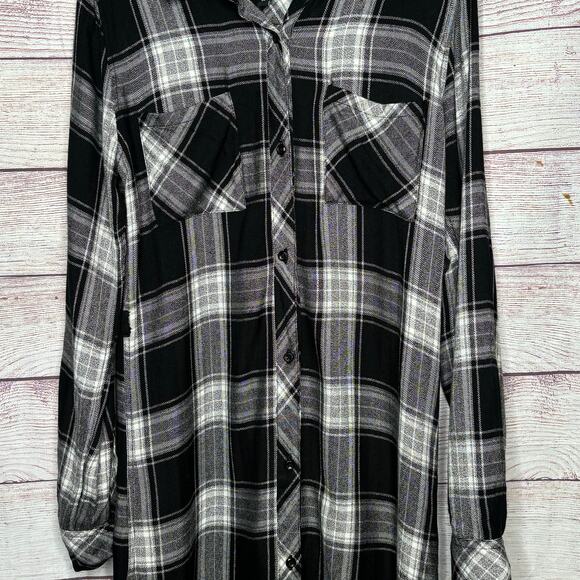 Rails Black & White Plaid Flannel Fall Autumn Button Down Shirt Dress Size XS - Picture 8 of 14